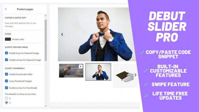 Debut theme product page swipe slider