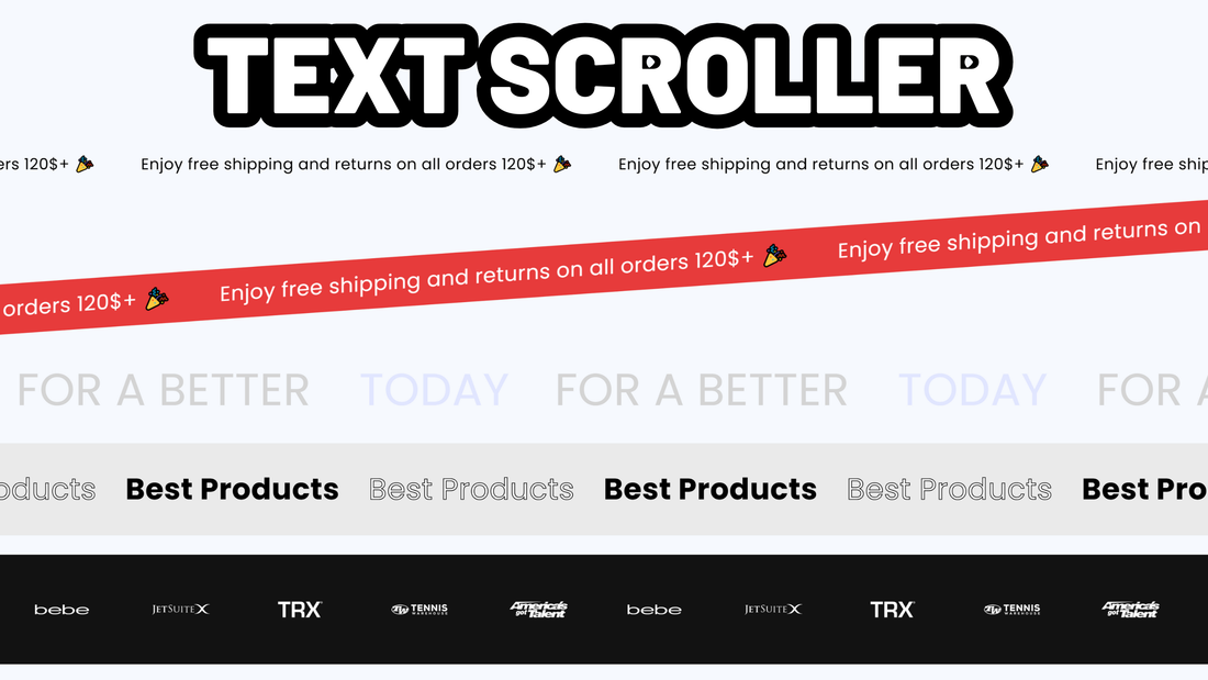 Examples of scrolling text and pictures done with Text Scroller section from the Sections Jungle app