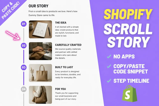 Shopify scrollable features timeline section, no apps