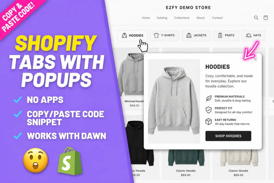 Shopify tabs with popups section, no apps, copy paste code
